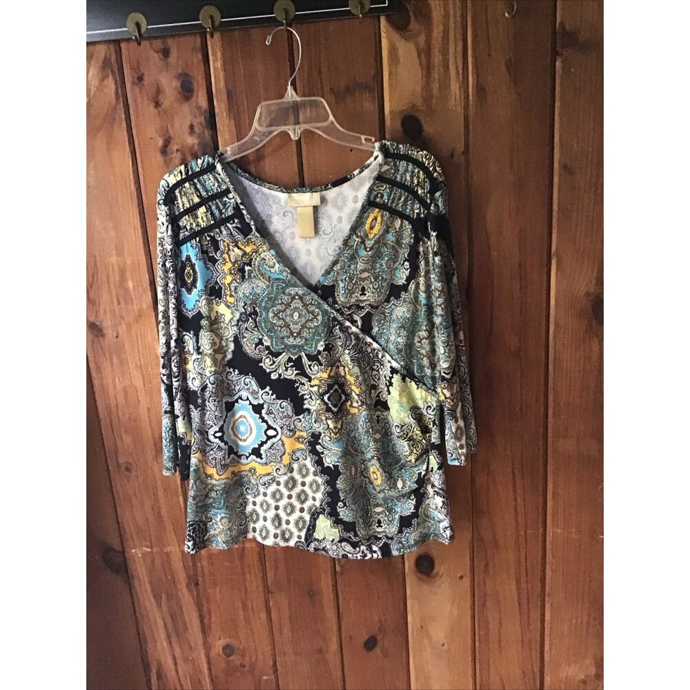 Miss Tina By Tina Knowles Multicolored Top Size XL (16-18) V Neck 3/4 Sleeve